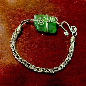 Silver bracelet green stone